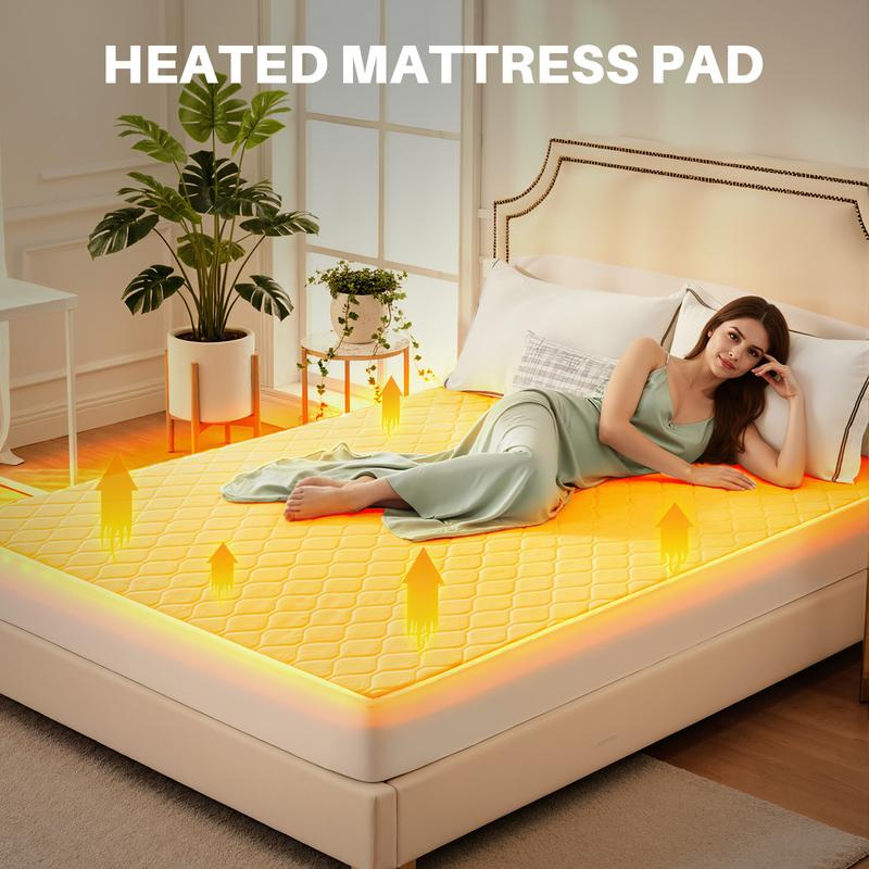 Heated Mattress Pad – Quilted Electric Bed Warmer with 12 Heat Settings, Dual Controllers (Queen/King), 10-Hour Auto Shut-Off, Machine Washable