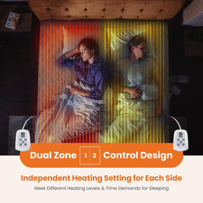 Heated Mattress Pad – Quilted Electric Bed Warmer with 12 Heat Settings, Dual Controllers (Queen/King), 10-Hour Auto Shut-Off, Machine Washable