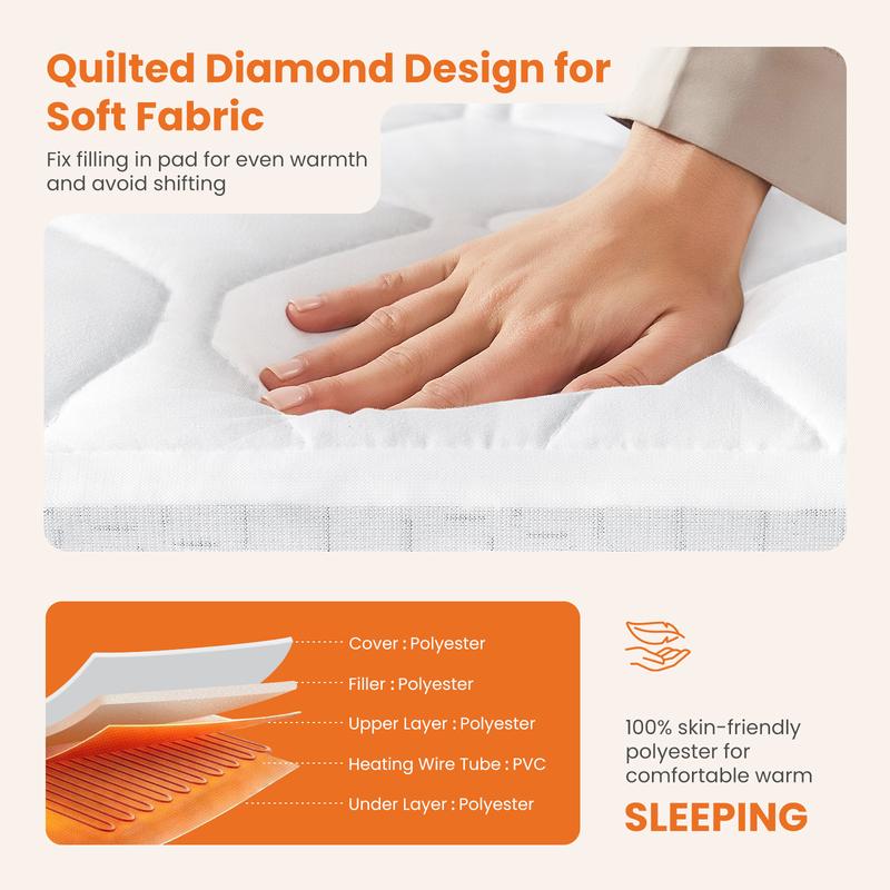 Heated Mattress Pad – Quilted Electric Bed Warmer with 12 Heat Settings, Dual Controllers (Queen/King), 10-Hour Auto Shut-Off, Machine Washable